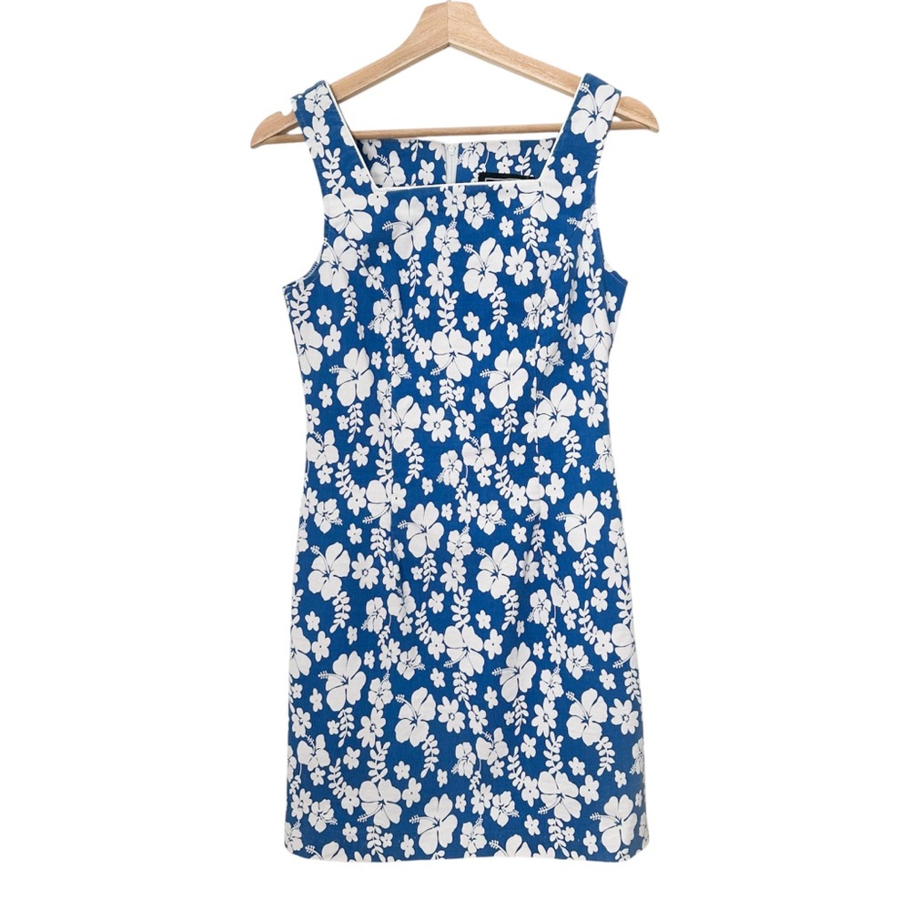 VTG City Triangles Hawaiian Tropical Blue White Floral Dress Vintage — Size 9/10